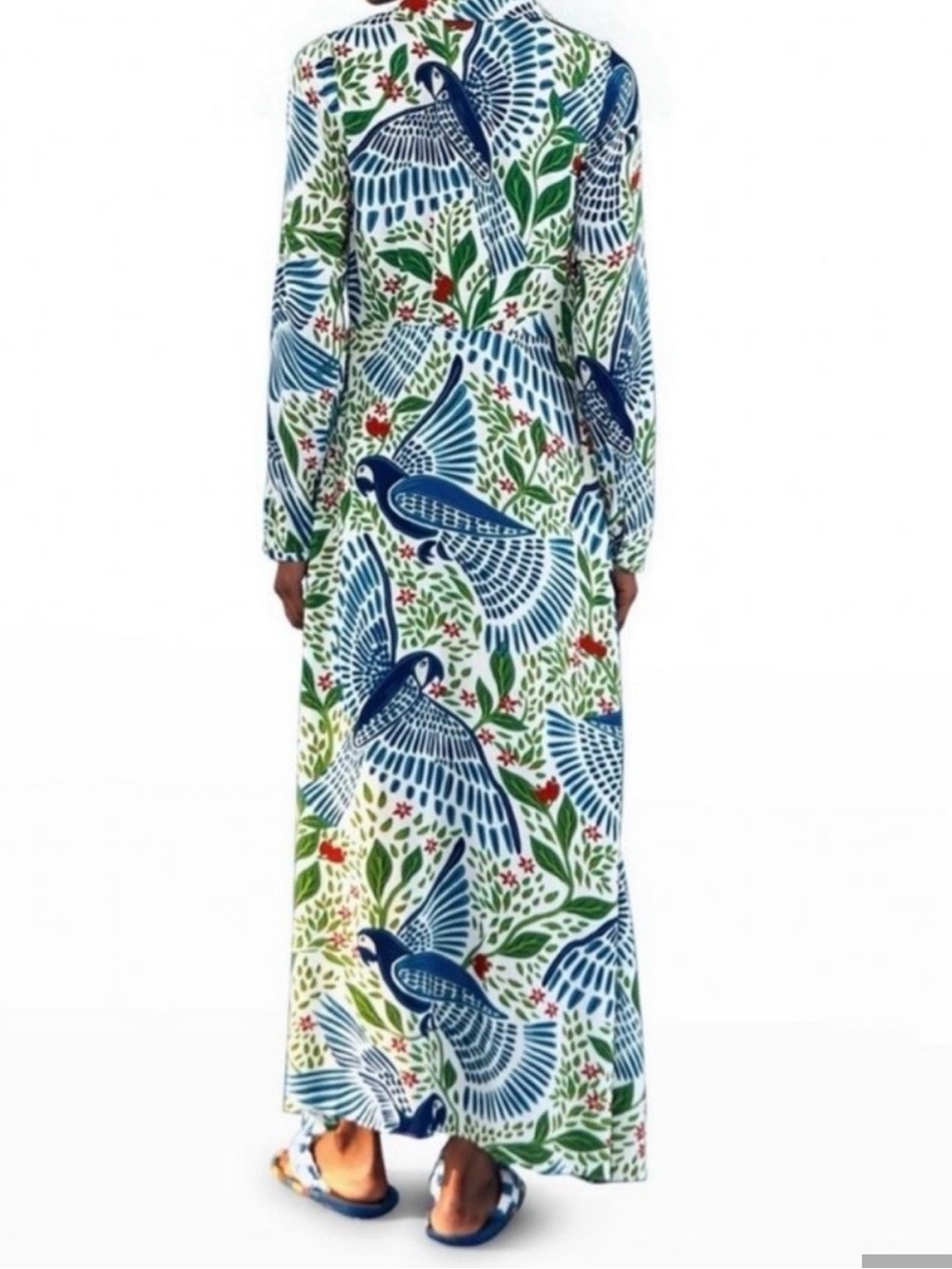 FARM Rio Blue & Green Plunging V-Neck Maxi Dress with Bird Print - Picture 2 of 5